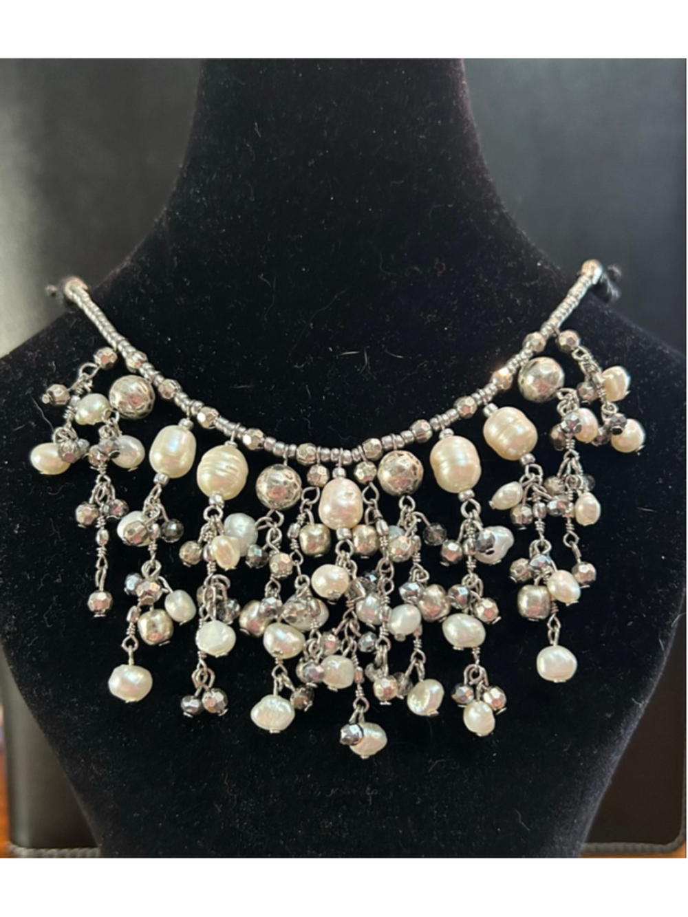 J. Jill - Luxurious and Unique Pearl & Polished-Metal Waterfall Necklace